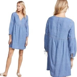 Madewell Indigo V-Neck Peasant Dress OVERSIZED XS Bohemian Chambray Tunic.